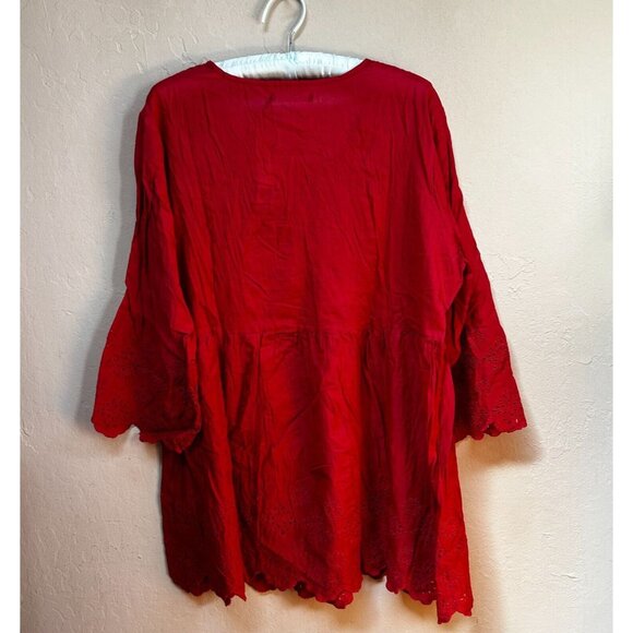 Gudrun Sjöden Women's Okarina Blouse Organic Cotton Embroidered Top Large Red - Picture 2 of 9